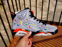 AirJordan63M炫彩泼墨amp情人节女鞋amp白蓝二层超软amp黑金高品质